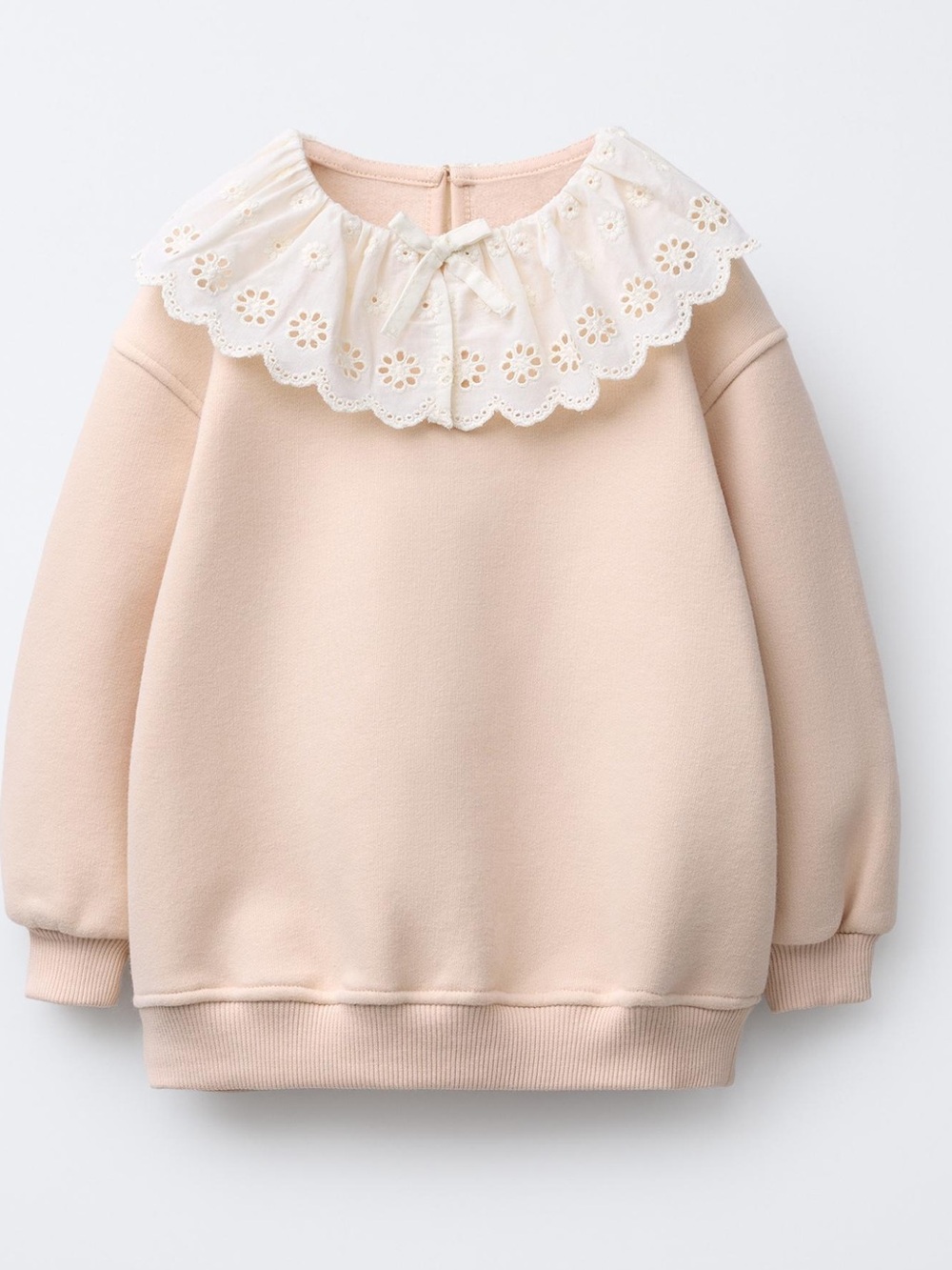 ZARA Girls Peach Sweatshirt with Eyelet Lace Collar Size 2 NWT